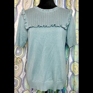Crystal Kobe Bluish Green Crochet Chest Woven Top Women's Large Stretchy
